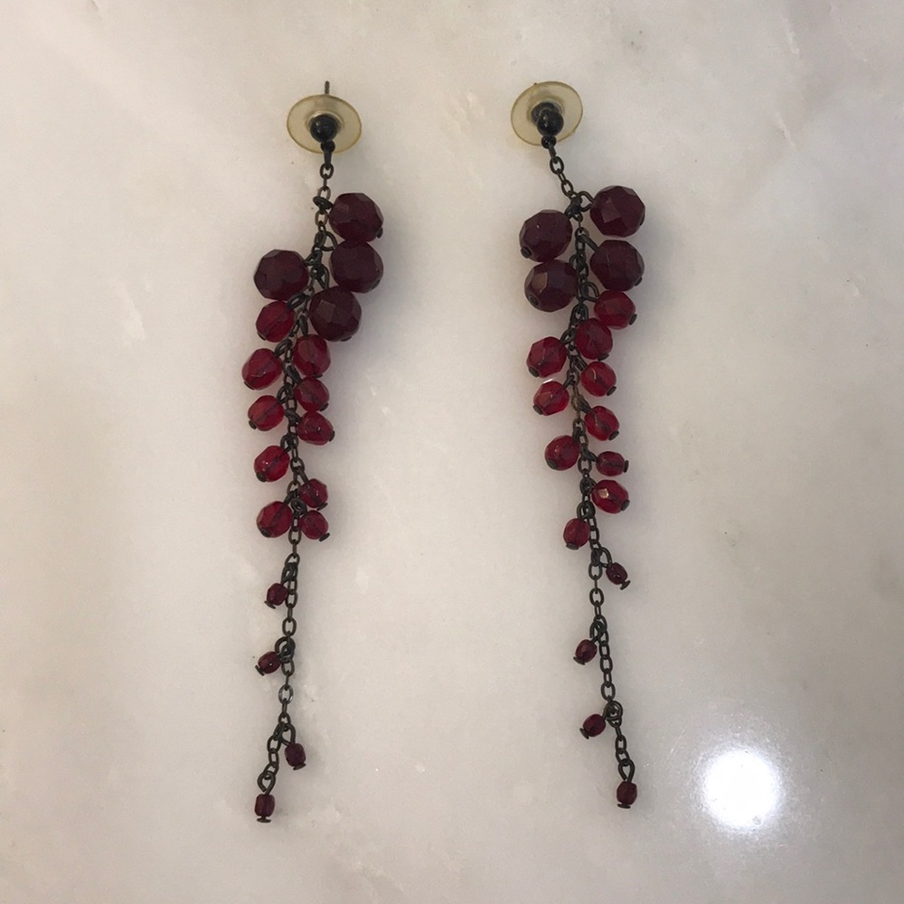 Red beaded dangle earrings